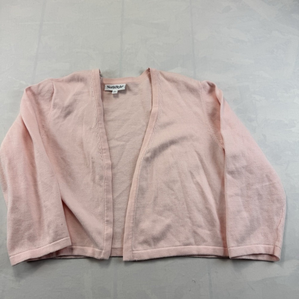 NorthStyle Women's Large Pink Open Front Cardigan 3/4 Sleeve Lightweight Knit